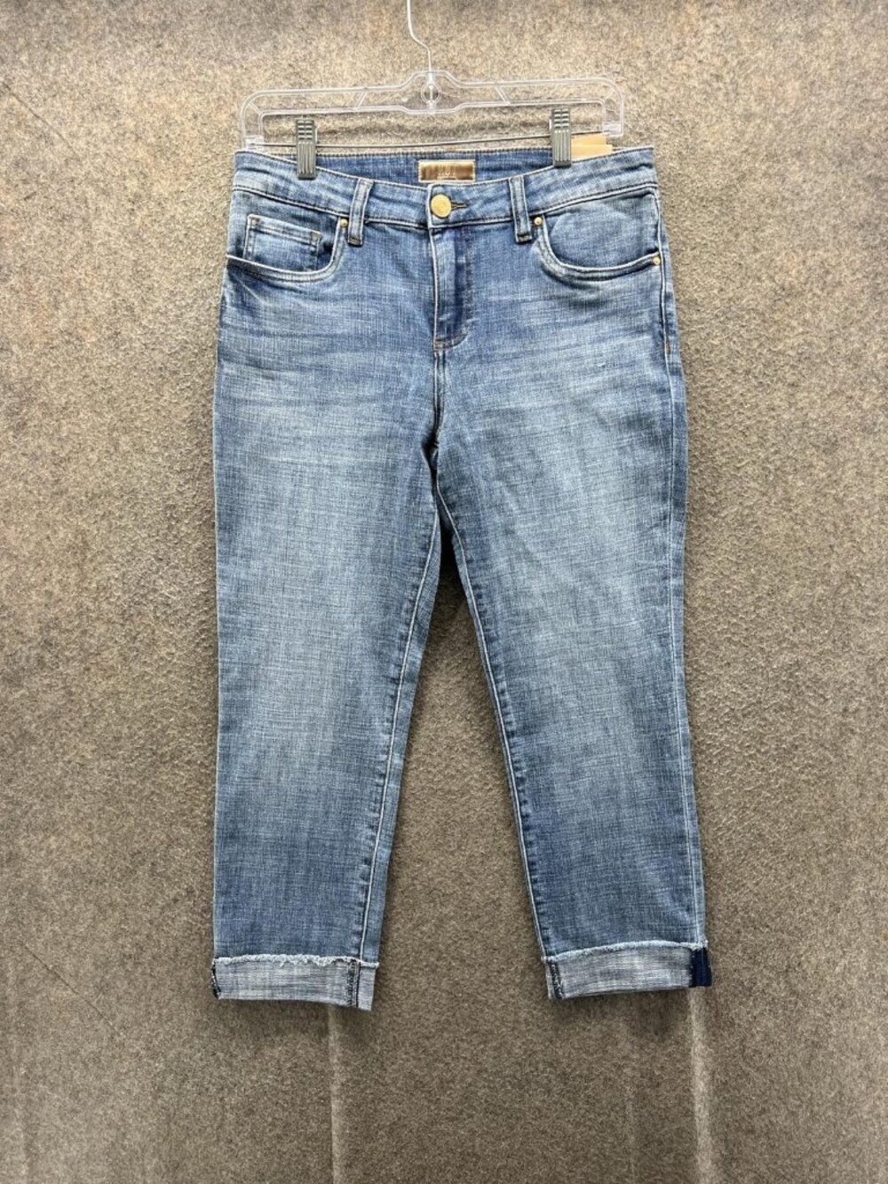 KUT From The Kloth Amy Crop Straight Leg Jeans Womens 6 Blue Medium Wash Cuffed